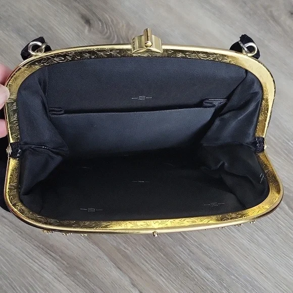 Vintage Black Clutch with Rhinestone trim - Picture 7 of 13